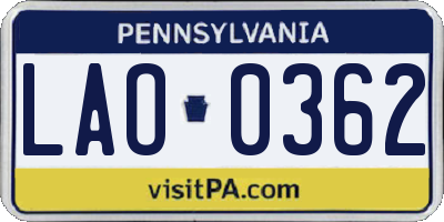 PA license plate LAO0362