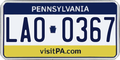 PA license plate LAO0367