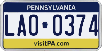 PA license plate LAO0374