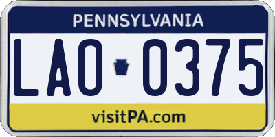 PA license plate LAO0375