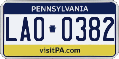 PA license plate LAO0382