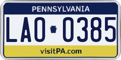 PA license plate LAO0385