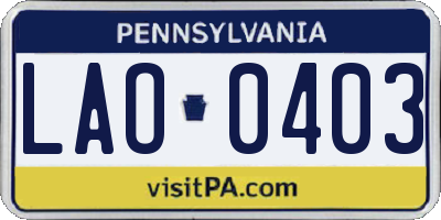 PA license plate LAO0403