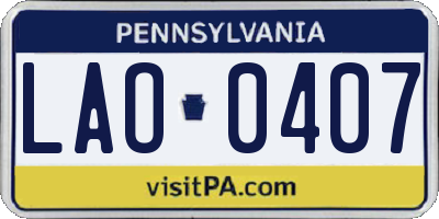 PA license plate LAO0407