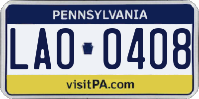 PA license plate LAO0408