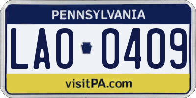 PA license plate LAO0409