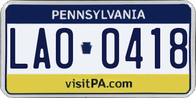 PA license plate LAO0418