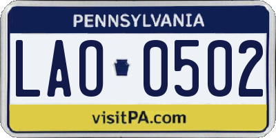 PA license plate LAO0502