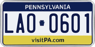 PA license plate LAO0601