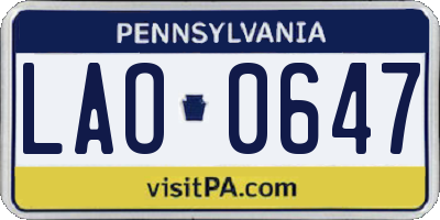 PA license plate LAO0647