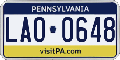 PA license plate LAO0648