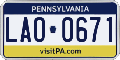 PA license plate LAO0671