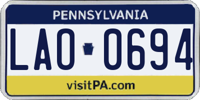 PA license plate LAO0694