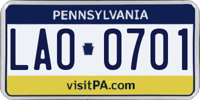 PA license plate LAO0701