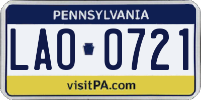 PA license plate LAO0721