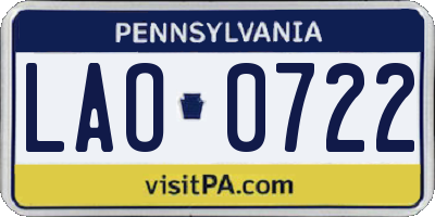 PA license plate LAO0722