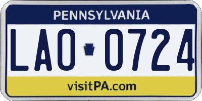 PA license plate LAO0724