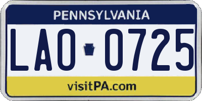 PA license plate LAO0725