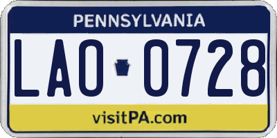 PA license plate LAO0728