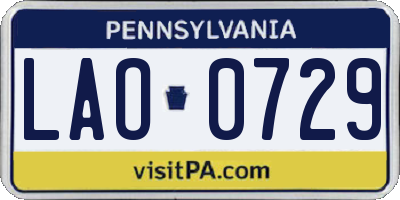 PA license plate LAO0729