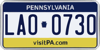 PA license plate LAO0730