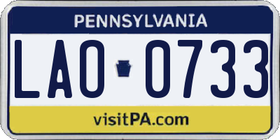 PA license plate LAO0733