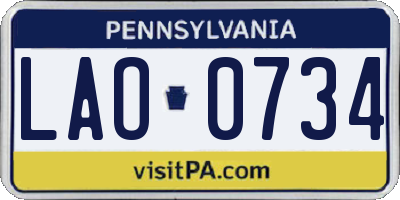 PA license plate LAO0734
