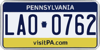 PA license plate LAO0762