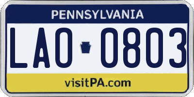 PA license plate LAO0803