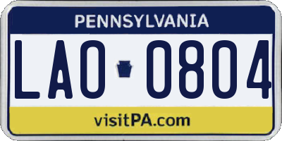 PA license plate LAO0804