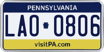 PA license plate LAO0806