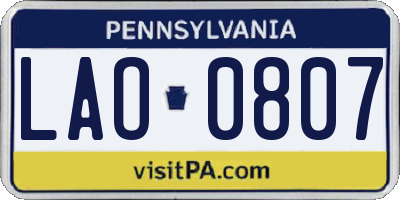 PA license plate LAO0807