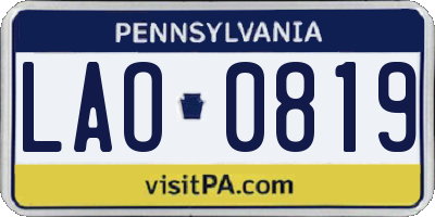 PA license plate LAO0819