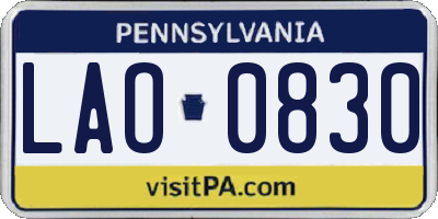 PA license plate LAO0830
