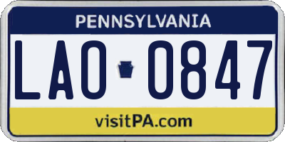 PA license plate LAO0847