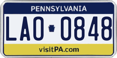 PA license plate LAO0848