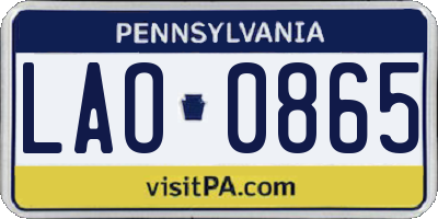 PA license plate LAO0865