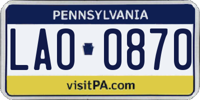 PA license plate LAO0870