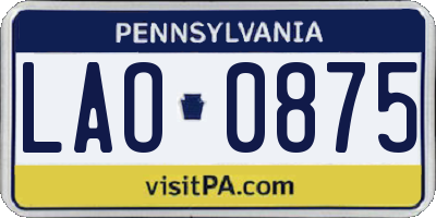 PA license plate LAO0875