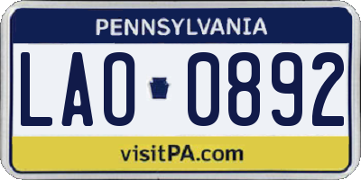PA license plate LAO0892