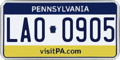 PA license plate LAO0905