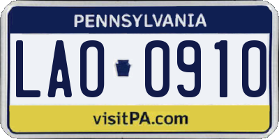 PA license plate LAO0910