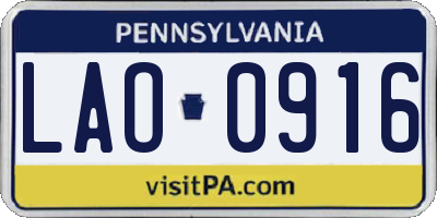 PA license plate LAO0916