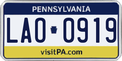 PA license plate LAO0919