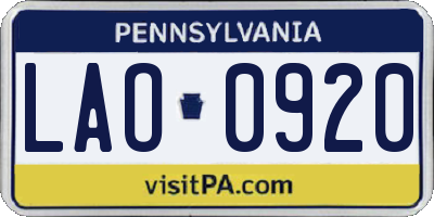PA license plate LAO0920