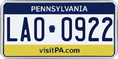 PA license plate LAO0922