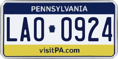 PA license plate LAO0924