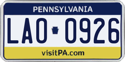 PA license plate LAO0926