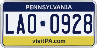 PA license plate LAO0928
