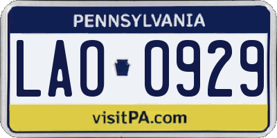 PA license plate LAO0929